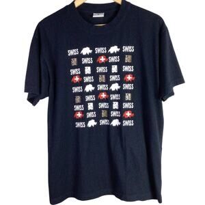 Classic VINTAGE SWISS Switzerland Embroidered Shirt Black L